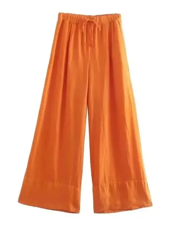 Summer Thin Elastic Waist Straight Leg Pants Street Sle Long Pants l Waist Polyester Fiber No Brand Registered Trademark