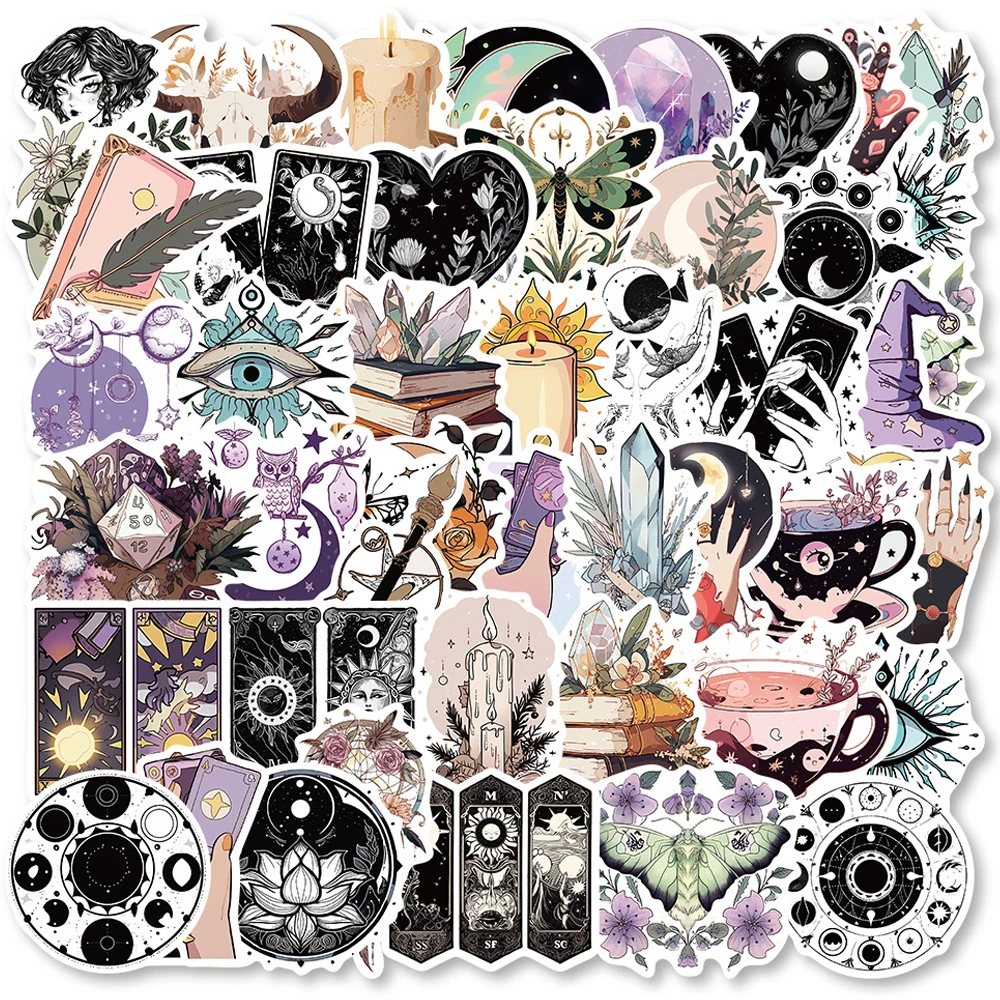 10/30/50pcs Boho Witchy Magic Crystal Cartoon Stickers Laptop Skateboard Car Motorcycle Phone Waterproof Classic Sticker Kid Toy