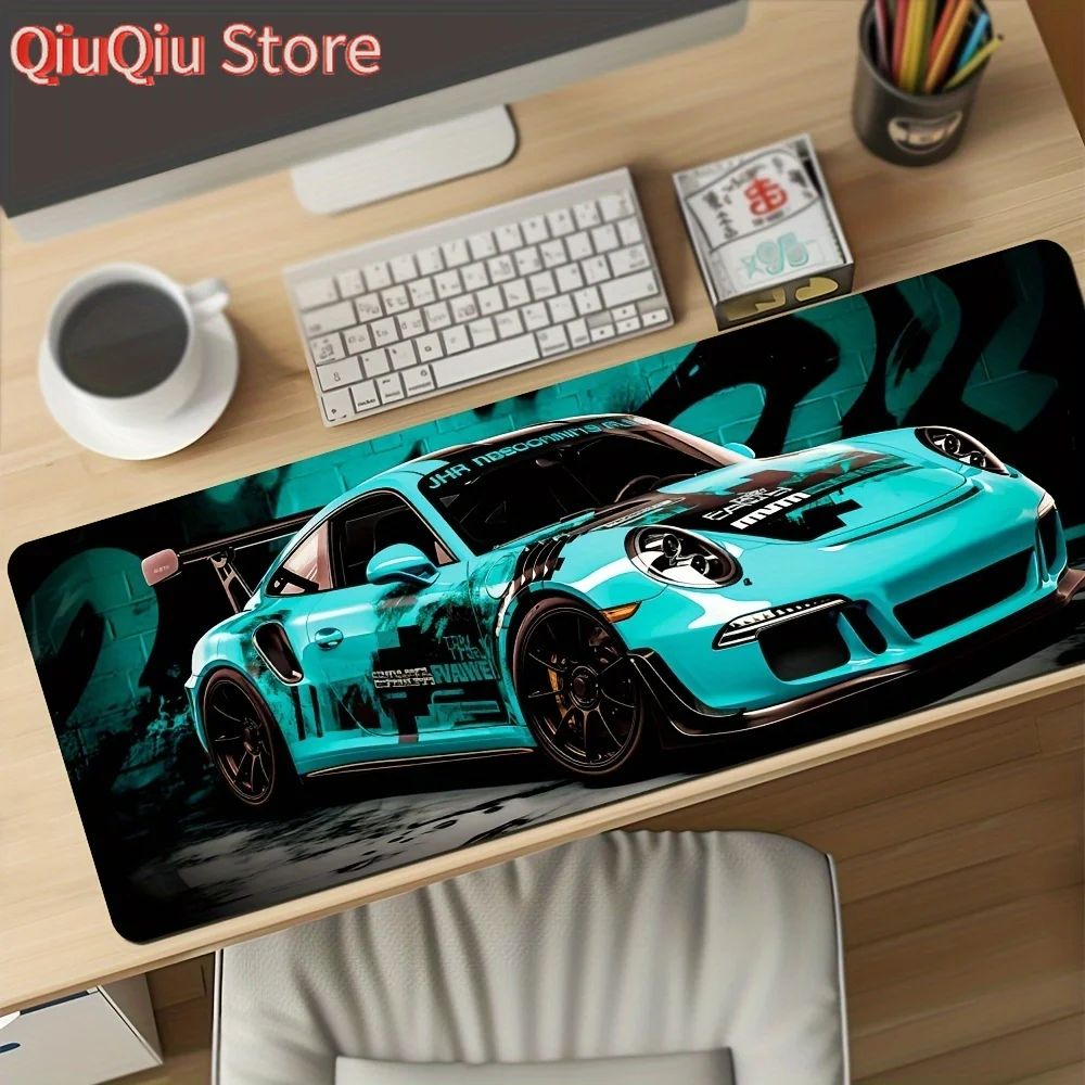 Elegante luz azul supercar mouse pad antiderrapante bordas costuradas durável e confortável tapete de mesa de escritório de jogos acessórios de mesa