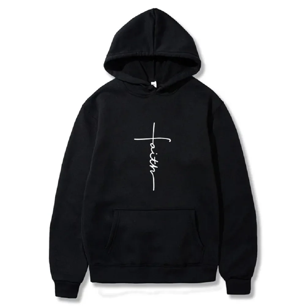 

"Faith" Men's Casual Sports Hooded Crew Neck Oversized Fashion Letter Print Sweatshirt Fleece Hoodie Men's Clothing Fashion