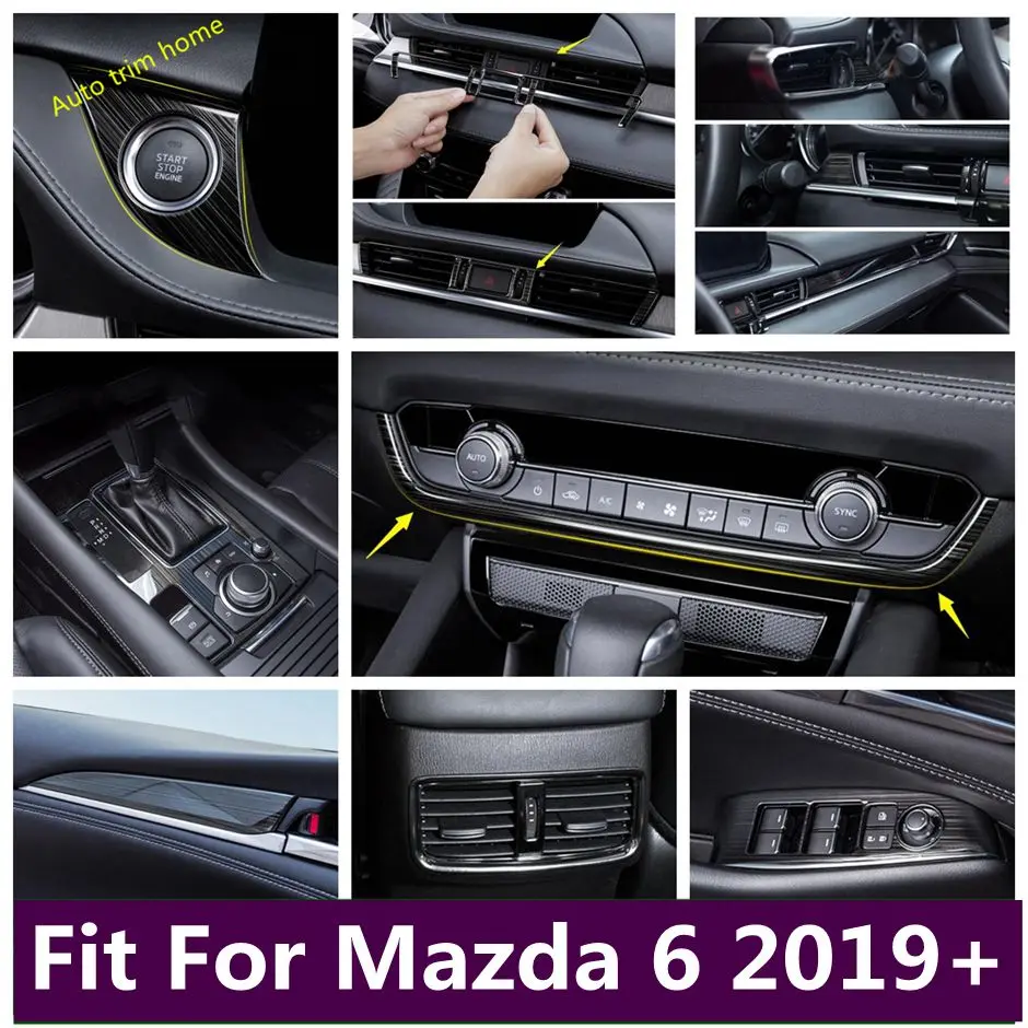 

Metal Start Stop Central Control Strips Window Lift Button Gear Shift Box Air Outlet AC Vent Cover Trim For Mazda 6 2019 - 2024