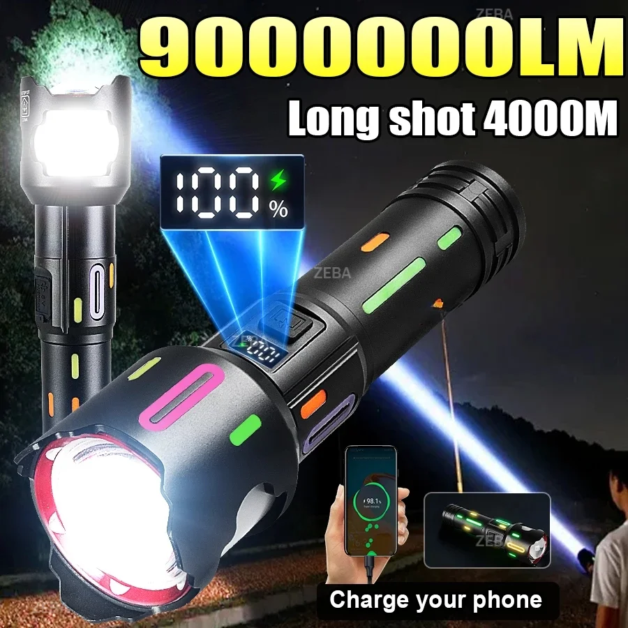 9000000LM Powerful LED Flashlight Super Bright USB Rechargeable COB Lamp Telescopic Torch Lamp Camping Fishing Zoom Lanterns