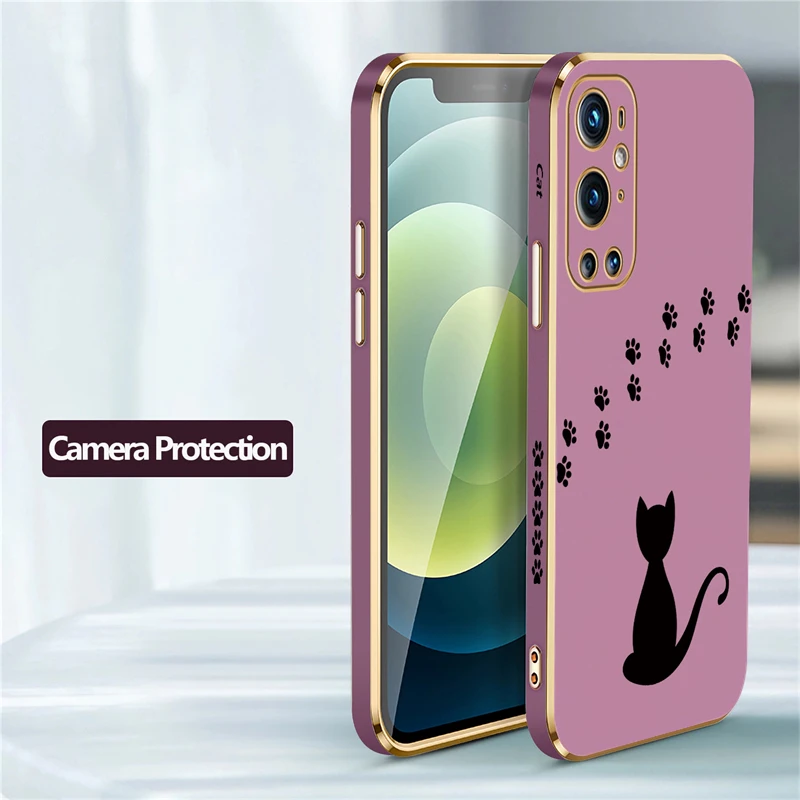 Oneplus 9 Pro Cartoon Cat Phone Case For One Plus 9 8 7 7T Pro Nord CE 2 Lite 5G Cute Animal Pattern Plating Soft TPU Cover