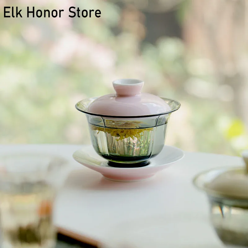 150ml Japanese-style Glass Tea Tureen Transparent Non-hot Cover Bowl Tea Maker Green Tea Gaiwan Flower Tea Kung Fu Tea Set Gifts