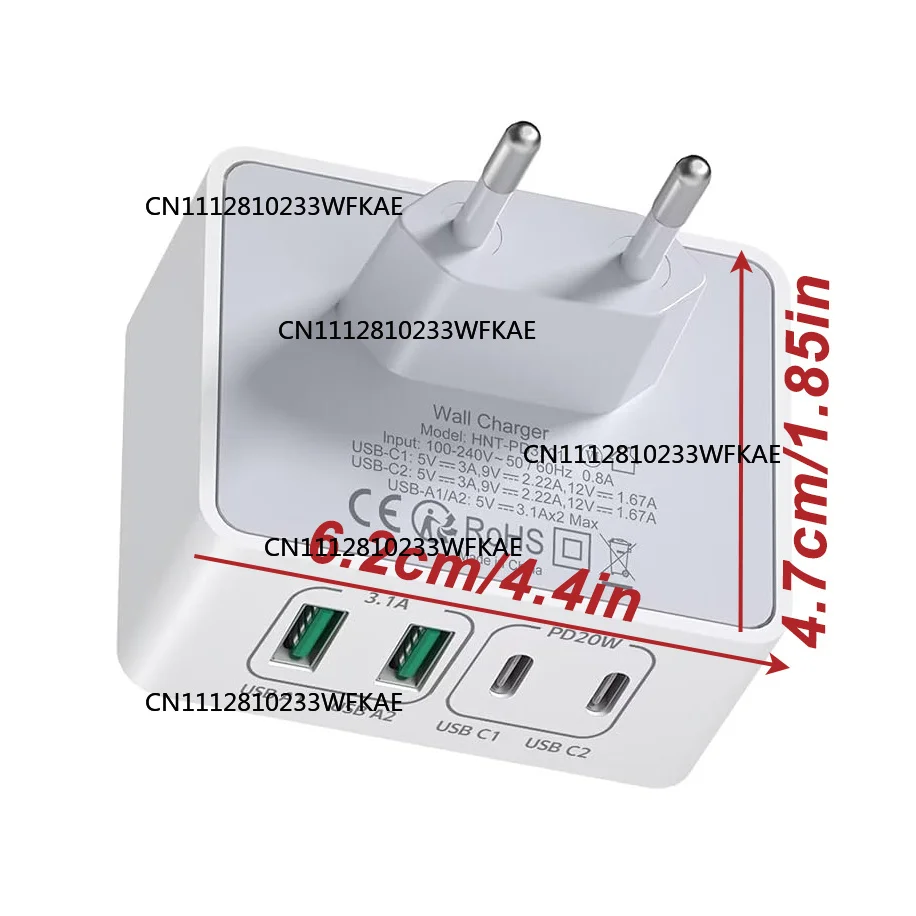 USB C Charger, 40W 4 Port USBC Plug Fast Charger Multi AC Dual Port PD+QC Type C Adapter for Phone, iPad, Samsung Galaxy
