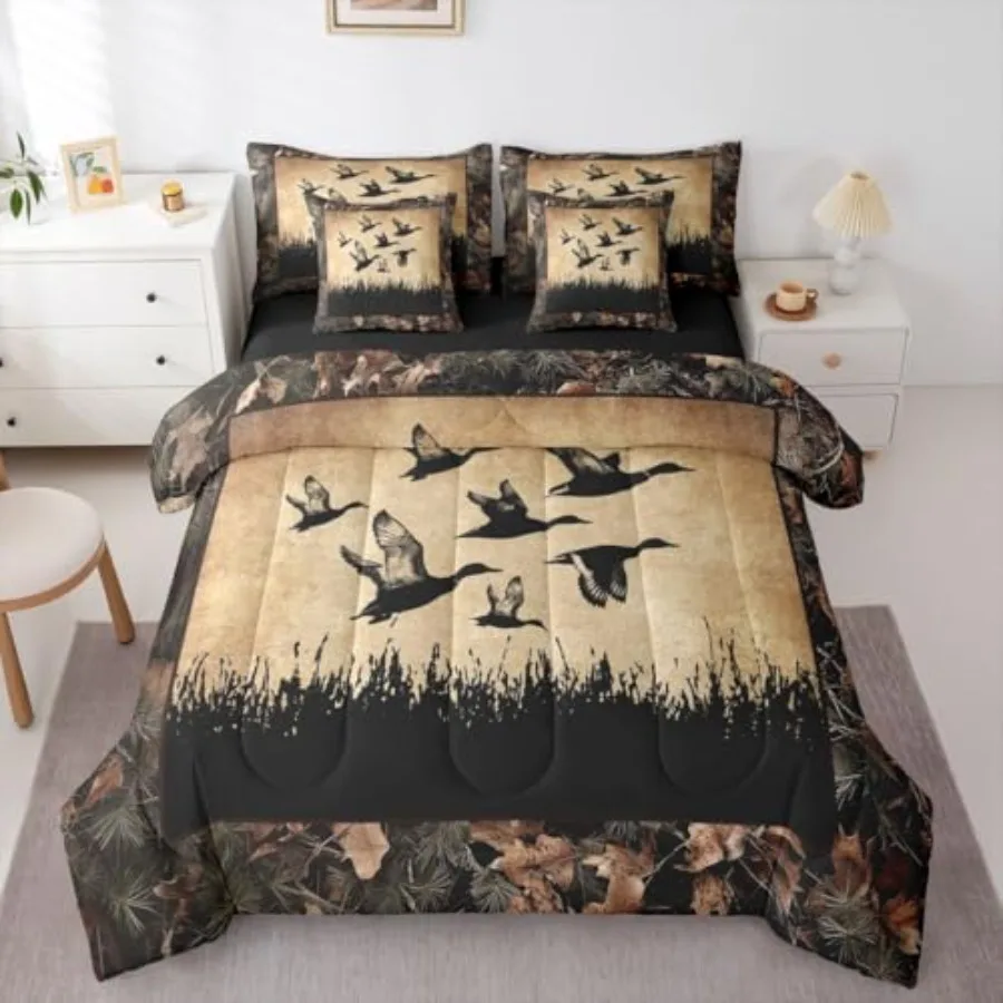 

7 Pcs Duck Camo Bedding Set Size Bed in A Bag Rustic Hunting Comforter Set with Sheets for Boys Teen Men Hunter Country Farmhou