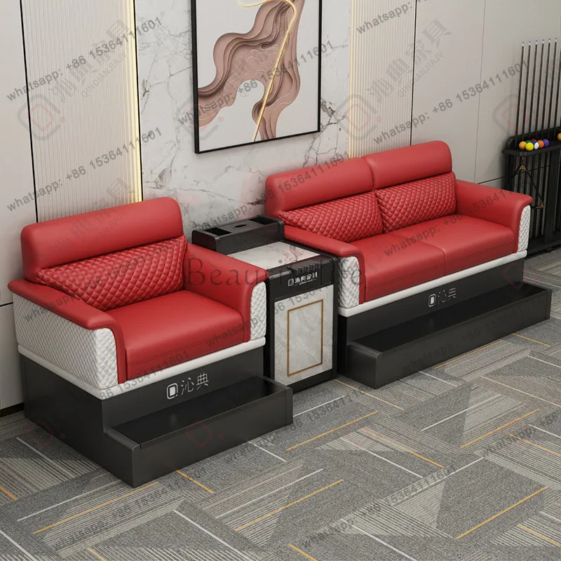 

High-end billiard hall, viewing chairs, club competition lounge area, sofa and coffee table