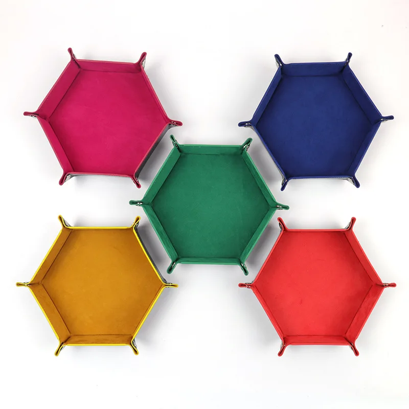 Tapete de cuero PU y terciopelo, soporte grueso de doble cara, suministros de oficina, herramientas de almacenamiento, bandeja de almacenamiento de juegos de dados hexagonales plegables rodantes