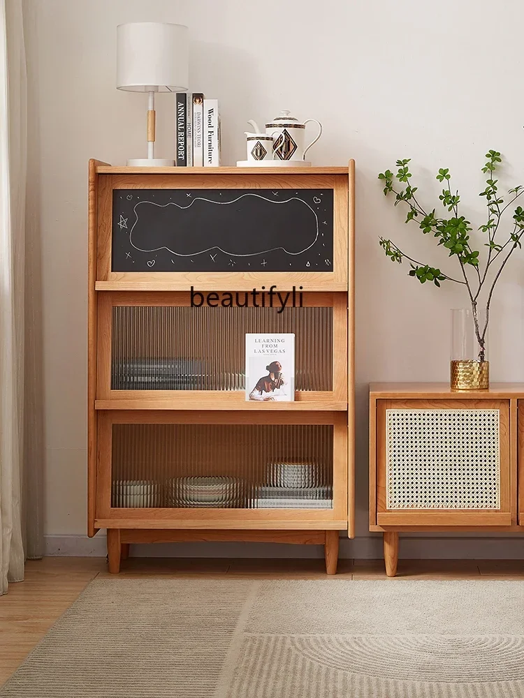 

K185 Nordic and Japanese Style Solid Wood Sideboard Tilting Storage Cabinet Living Room Simple Modern Small Apartment