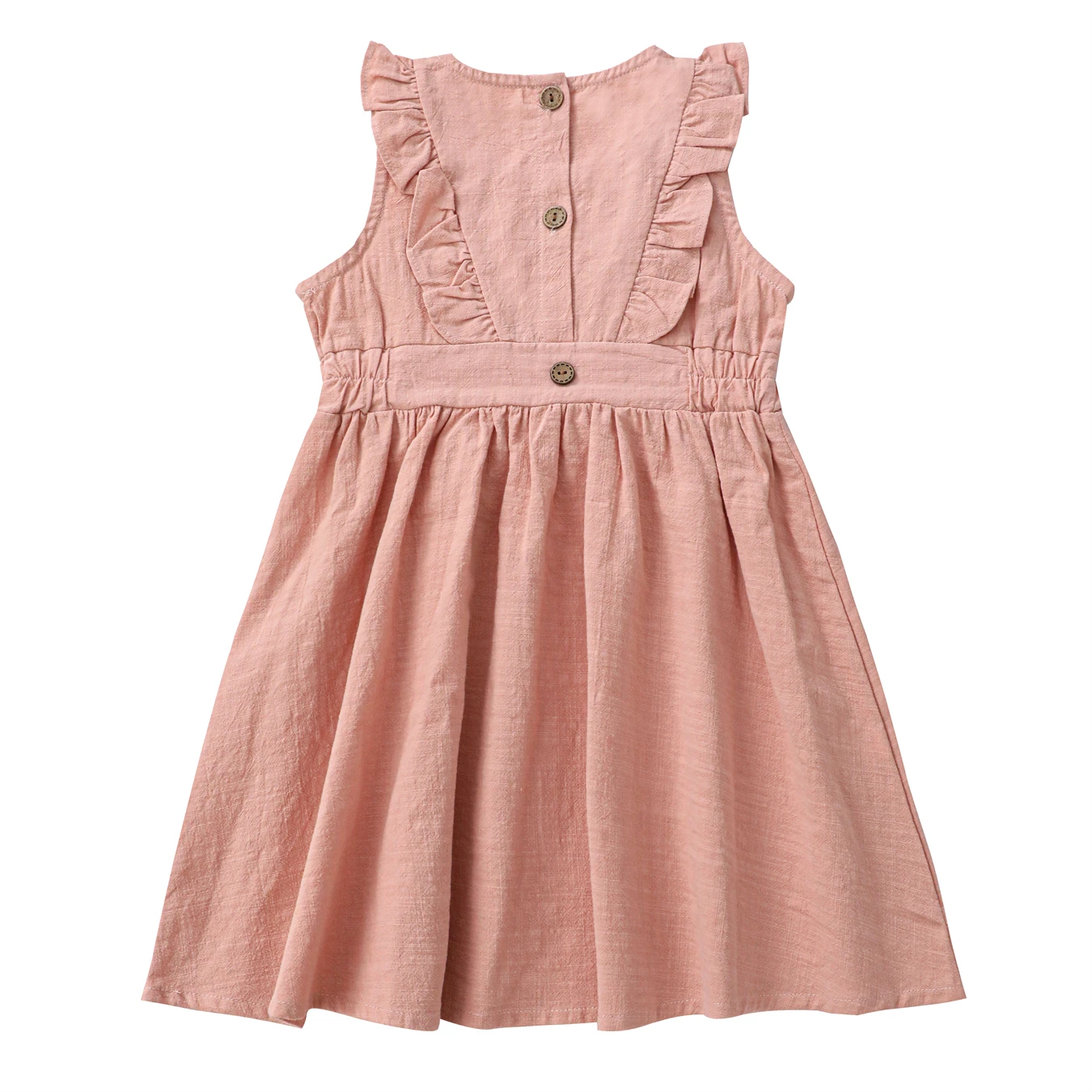 Children\'s Flying Sleeve Cotton Dress Girls\' Skirt Summer Clothing Solid Color Short Ins