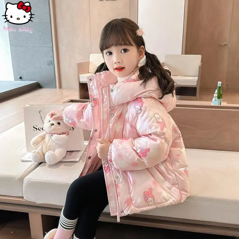 

Kuromi Теплое пальто для девочек My Melody Kawaii Аниме Sanrio Зимняя модная хлопковая куртка с капюшоном Детские милые повседневные топы Рождественские подарки