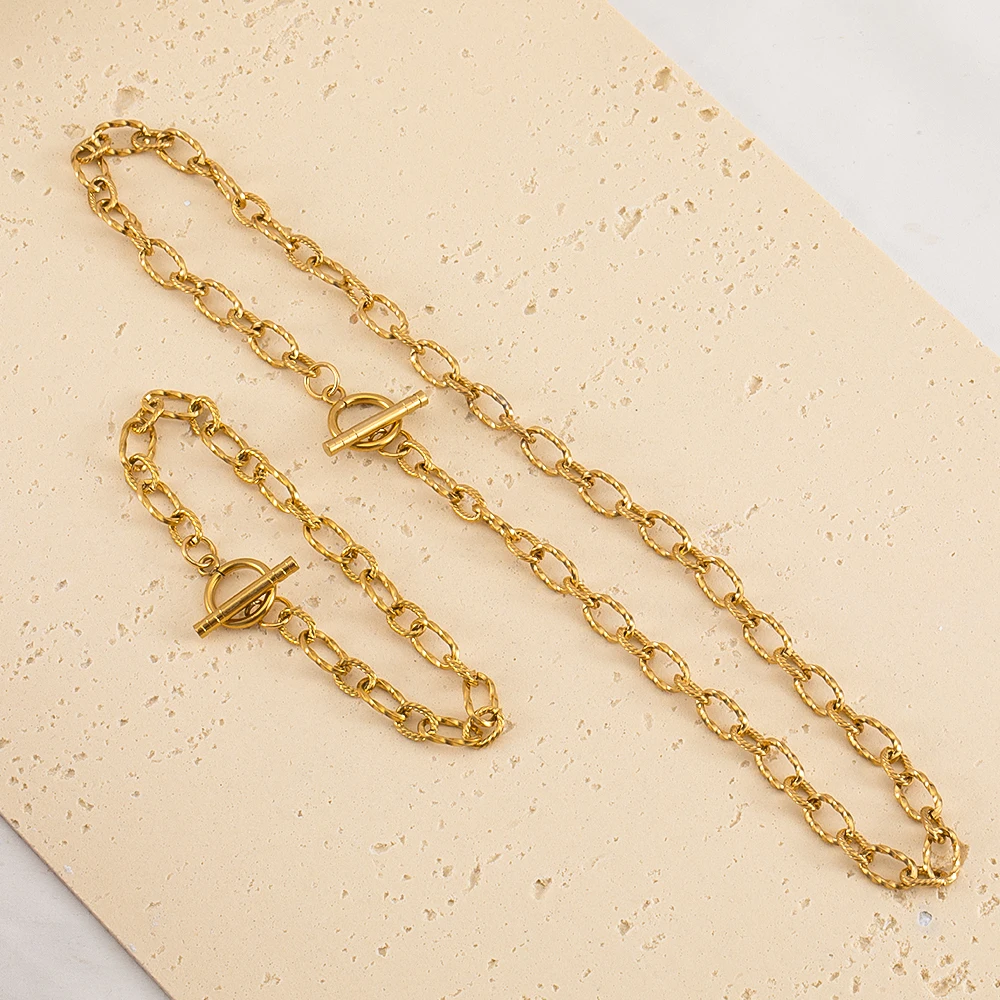 1/5pcs Stainless Steel Embossed Oval Handcrafted Chain With OT Clasp Finished Plain Chain For DIY Necklace Bracelet Accessories
