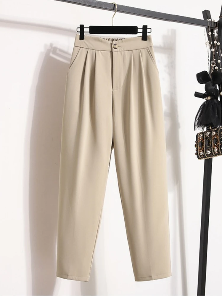 عالية الجودة الكورية نمط مستقيم السراويل حجم كبير السراويل امرأة الخريف الشتاء 2025 جديد وصول عالية الخصر دعوى السراويل #4