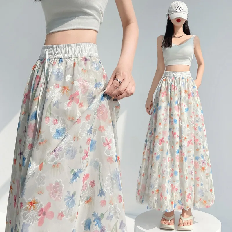 

Красочная женская юбка-бутон с цветочным принтом летом 2025, с завышенной талией, модная, универсальная, повседневная, короткая, А-силуэта, средней длины.