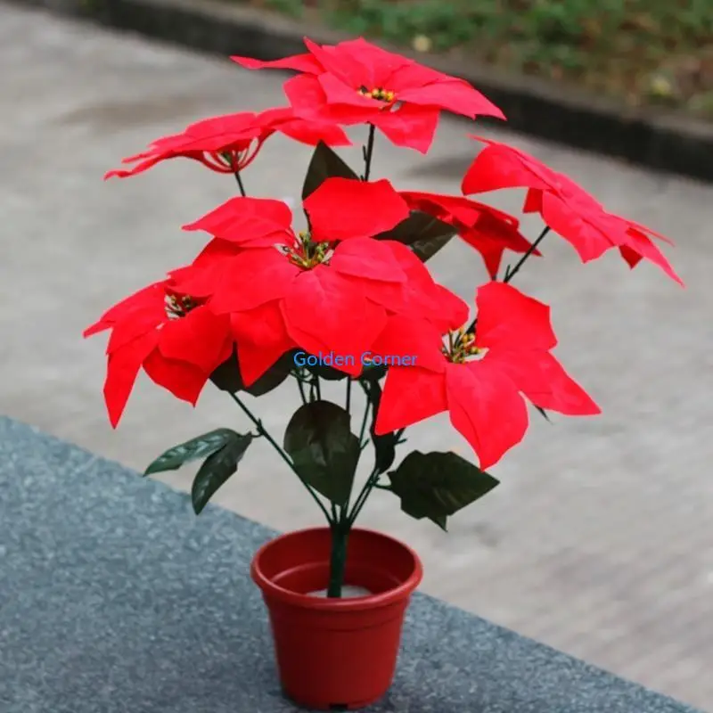 

E15d искусственный шелк Poinsettias цветы центральный букет букет рождественский домашний декор