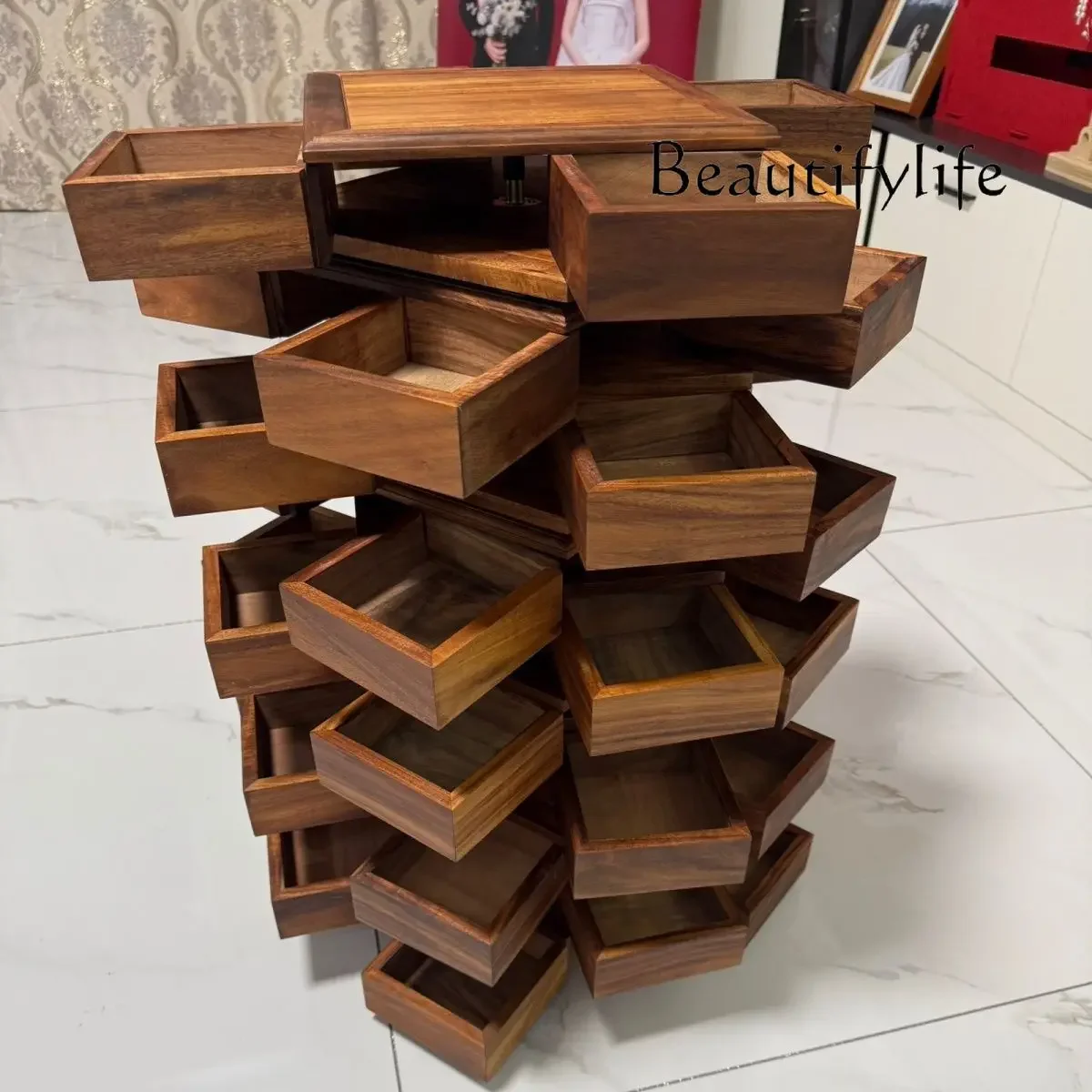 X36 South American Walnut Luban Rotating Mechanism Box Storage Tea Set Jewelry Bracelet Wenwan Walnut Storage Bracelet