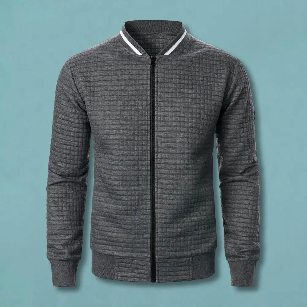 Nuevo abrigo con capucha y cuello levantado con cremallera para hombre, cárdigan informal a cuadros con capucha