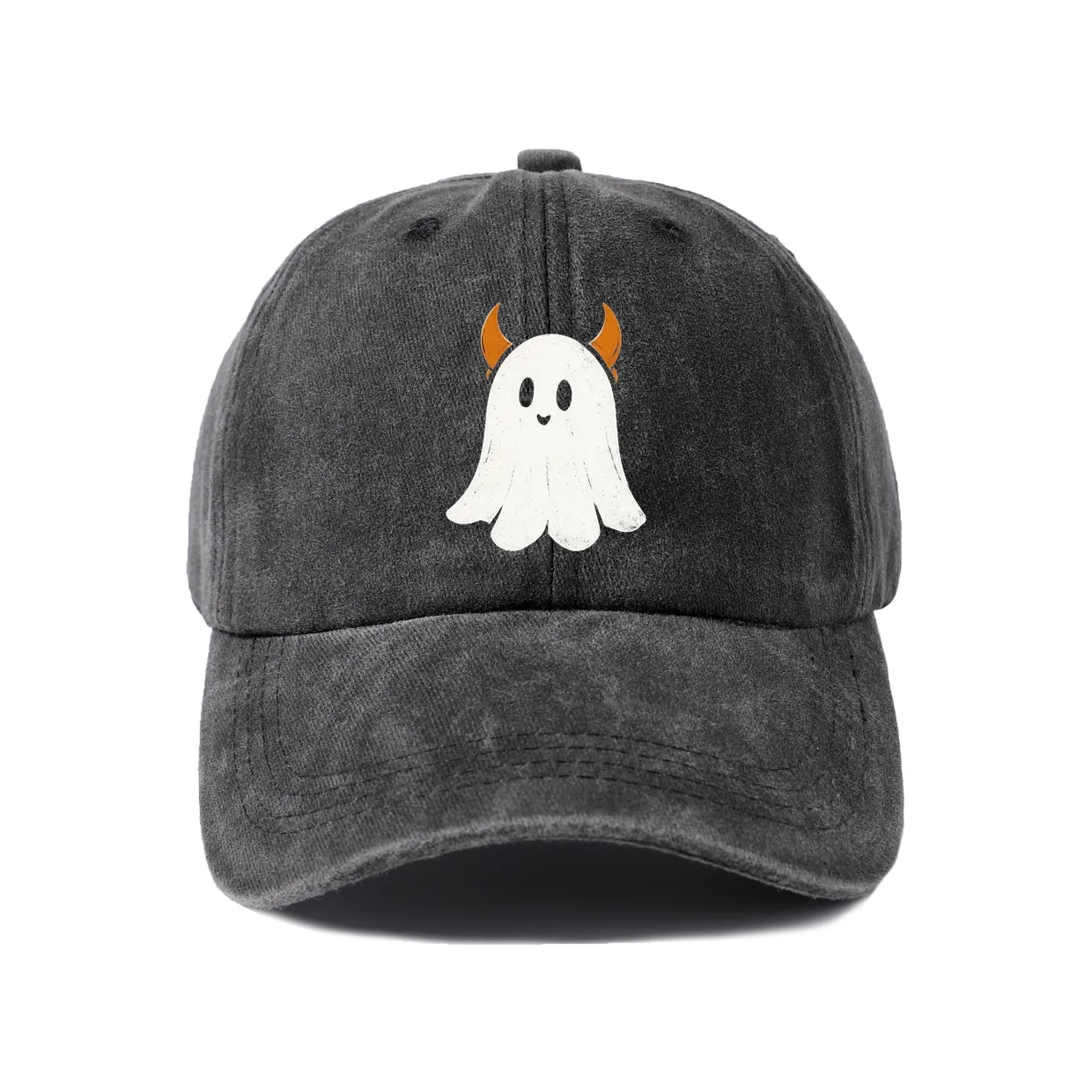 Little Devil Ghost Graphic Baseball Cap, Vintage Washed Adjustable Unisex Dad Hat, Casual Gift