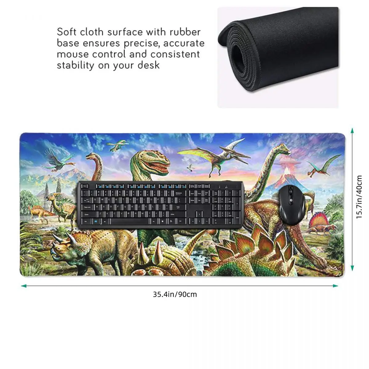 Dinosaur Scene In Landscape Pattern Large Mouse Pad Computer Keyboard Mouse Mat Gaming PC Laptop Desk Mat Office Table Mats