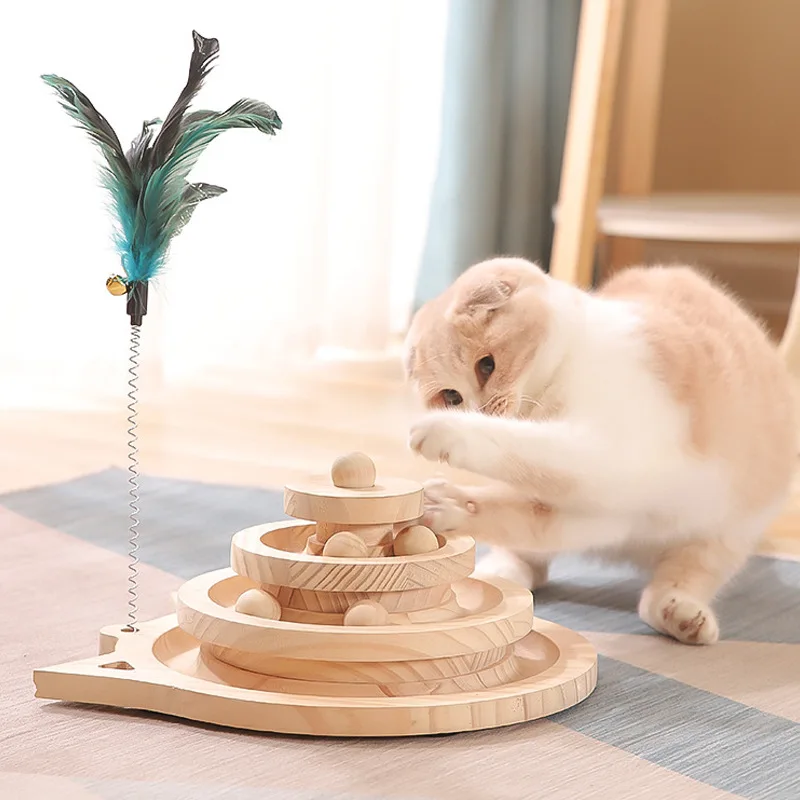 

Cat Toy Solid Wood Turntable Self-Happiness Cat Stick Cat Ball Scratching Board Cat Supplies Pet Gift Box
