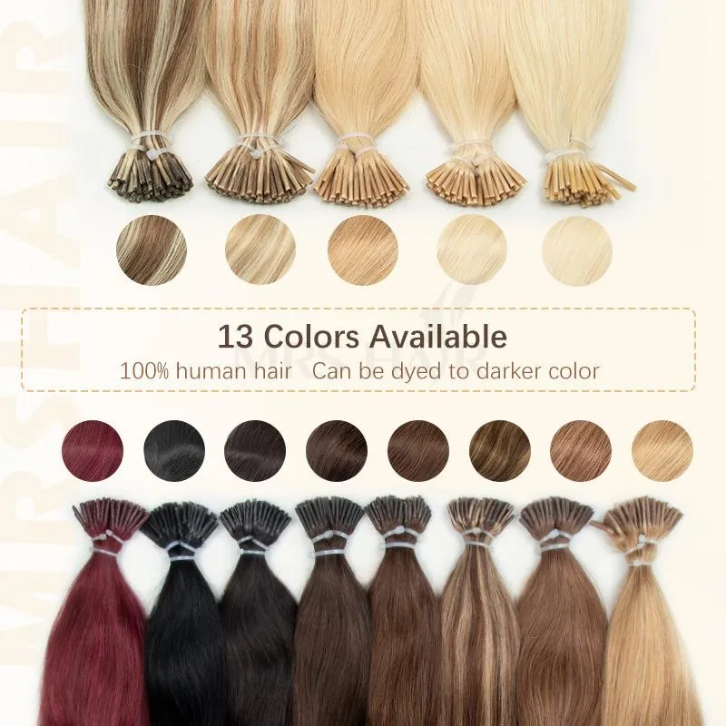 I Tip Keratin Hair Extensions Real Human Hair Pre Bonded Micro Beads Hair Capsules Micro link Capsules Hair 12-24inch