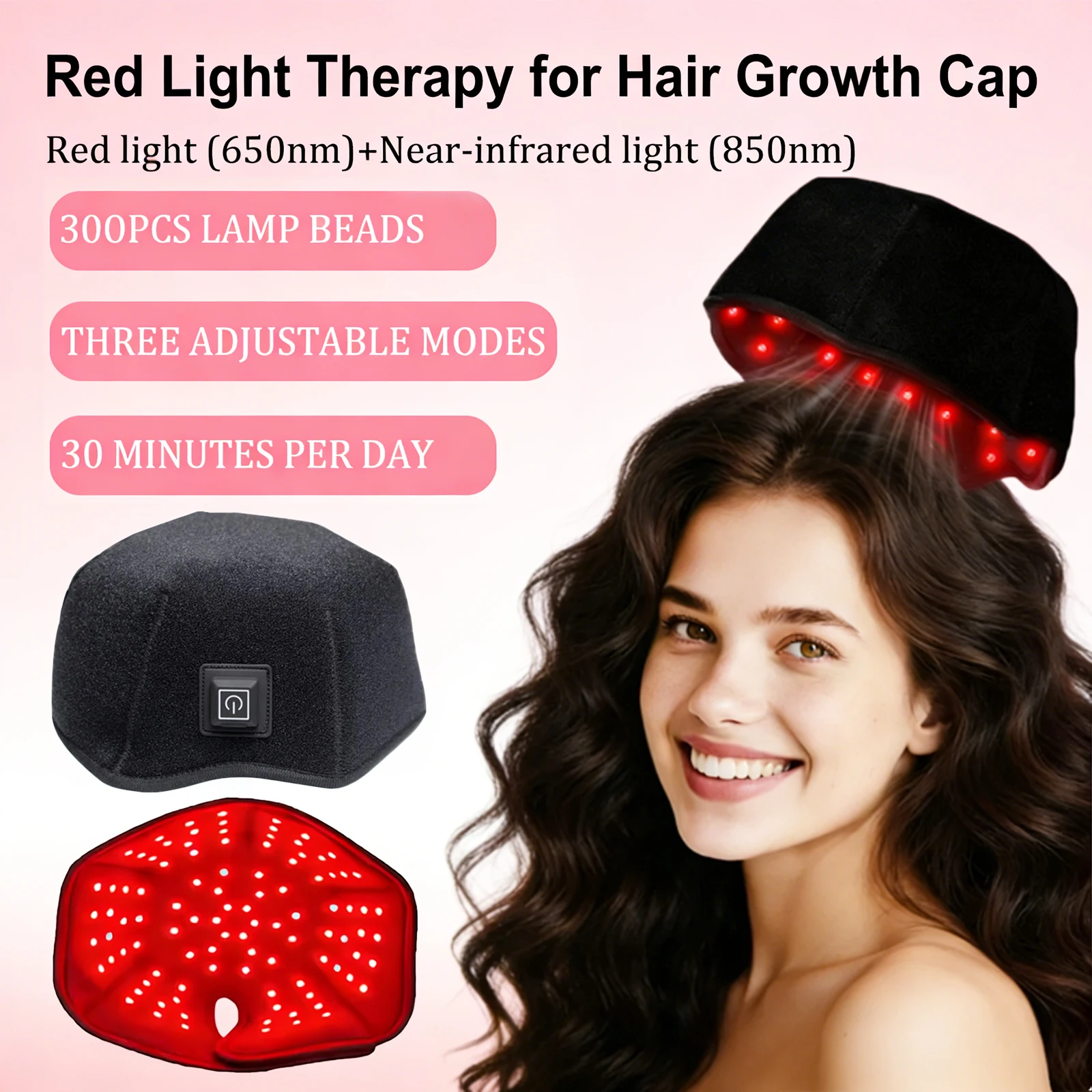 

NEW Hair Growth Cap, Red & Infrared Light 660nm & 850nm, Red Light Therapy Device For Hair Loss Treatment With USB Charging