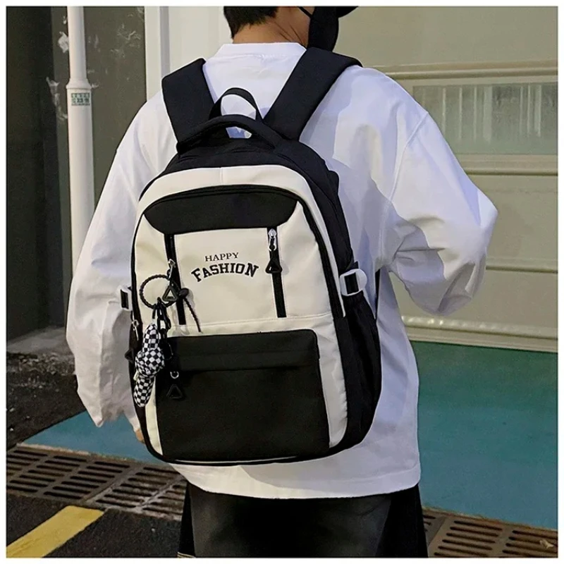 Y2K Style Color Block Backpack Youth Students Cute Pendant Decor Red White Contrast School Bag Casual Daily Shoulder Daypack