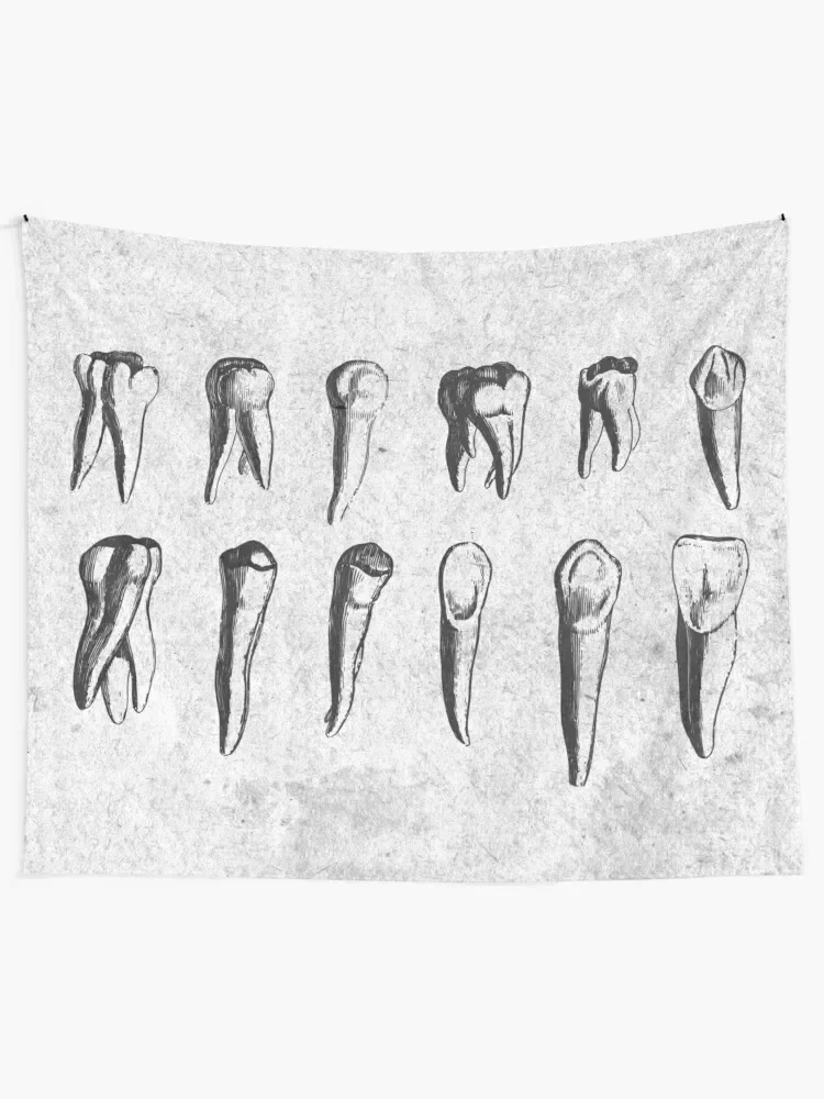 Teeth! - Dental Theme Vintage Engraving in Grey, Black and White Tapestry Decoration Home Room Decorator Anime Decor Tapestry