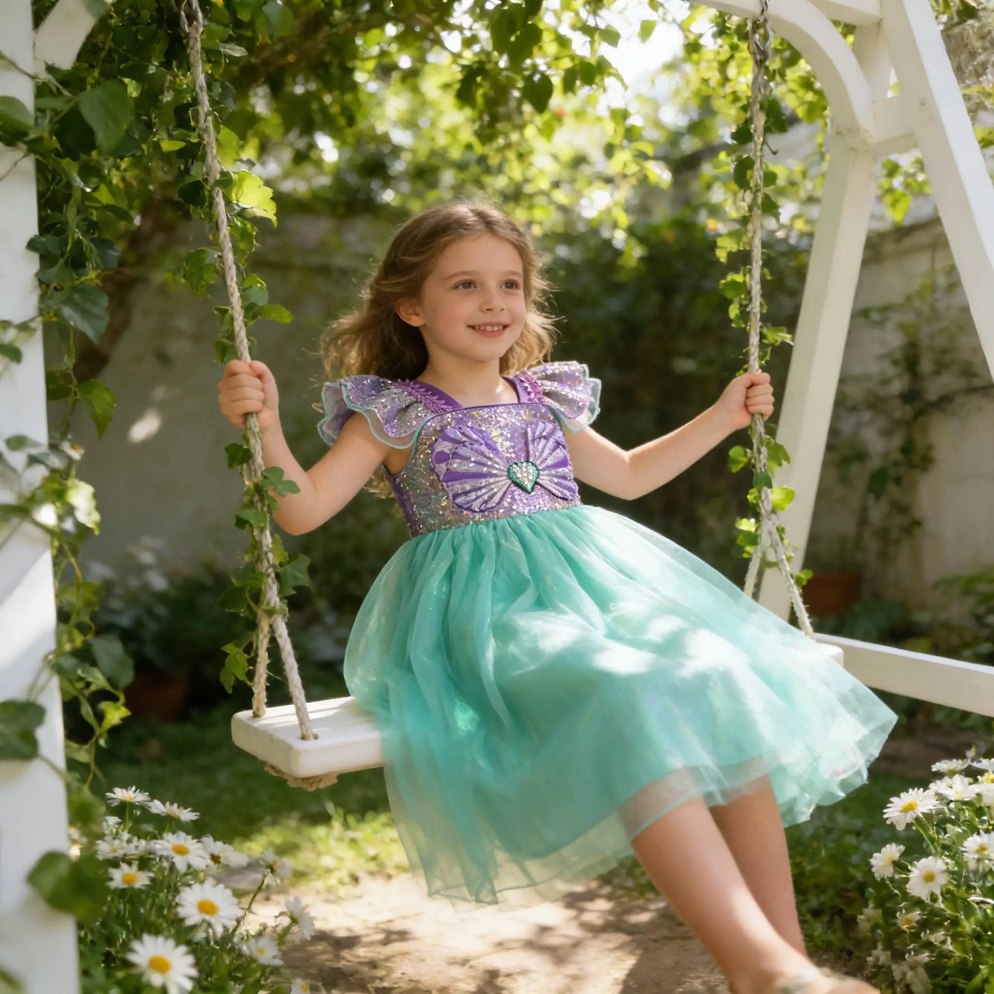 Mädchen Prinzessinnenkleid Meerjungfrau Flügelärmel Lässiges Pailletten-Partykleid für Mädchen Elegantes Karnevalskostüm Kinderkleidung 2025 Sommer