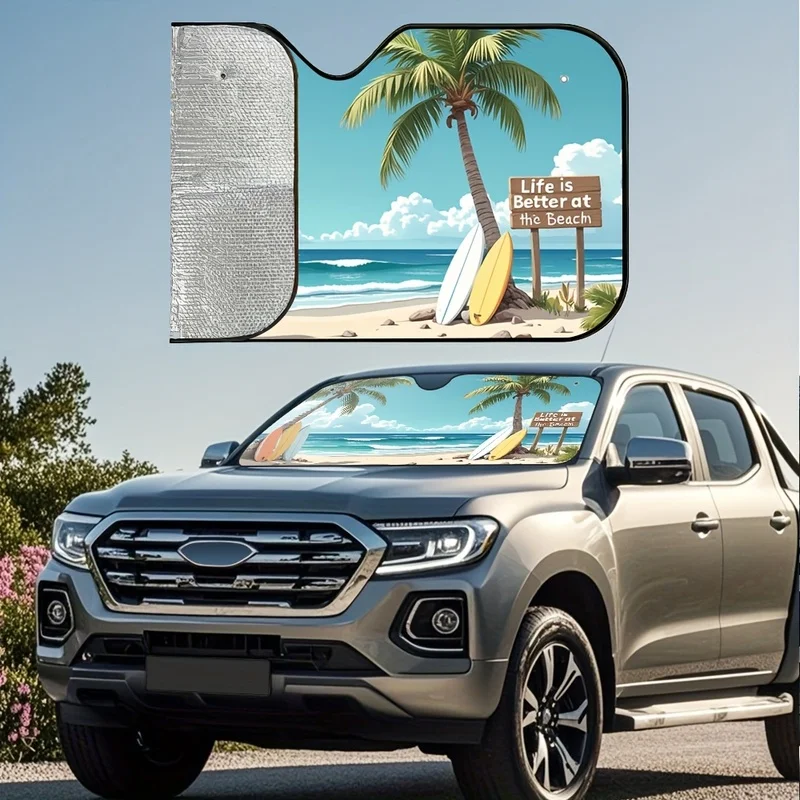 Tropical Beach Scenic Design Car Sun Visor-Reduced Sunlight And Heat Comfortable Interior Temperature for Long Distance Driving