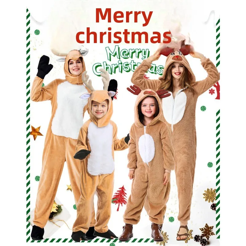عيد الميلاد زي لطيف الرنة الحيوان الزي الكاكي الأيائل شخصية فضفاضة قطعة واحدة منامة حجم كبير نيسيي عيد الميلاد منامة #1