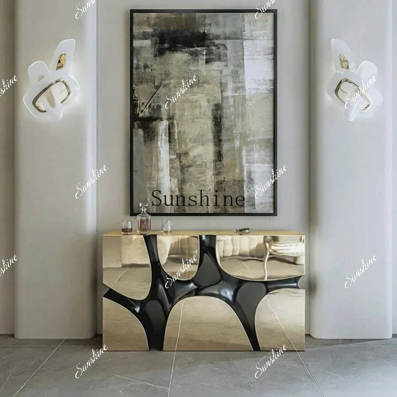 Light luxury entrance platform Stainless steel end view table Italian modern high-end home corridor wall table  FT