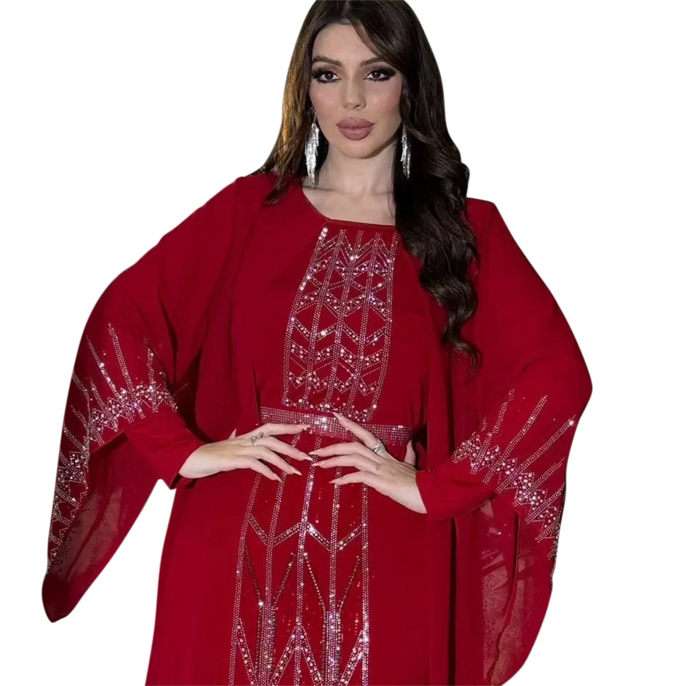 Chiffon Dubai Abaya Arabia Muslim Dress Women Lace-up Casual Party Elegance Fake Two Pieces Daily Dress Kaftan Femme Musulman