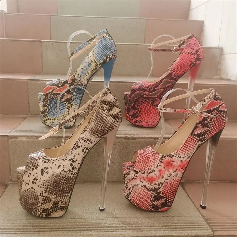 

SDTRFT летние сандалии на платформе по индивидуальному заказу, пикантные туфли-лодочки на тонком высоком каблуке 22 см с открытым носком, клубные туфли-лодочки со змеиным узором, женские свадебные туфли