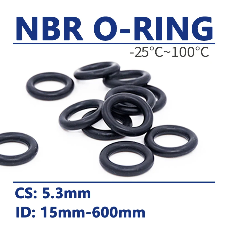 CS 5.3mm O-Ring NBR O Ring Sealing Gasket ID 15mm-600mm Black Nitrile Rubber Spacer Oil Resistance Washer Round Shape High Temp