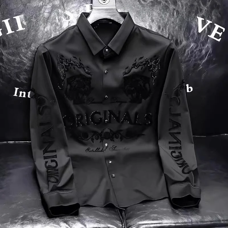 

Мужская рубашка с длинным рукавом, повседневная, приталенная, осенне-зимняя, больших размеров (до 300 фунтов), новая, модная, брендовая, с ретро-принтом, повседневный топ