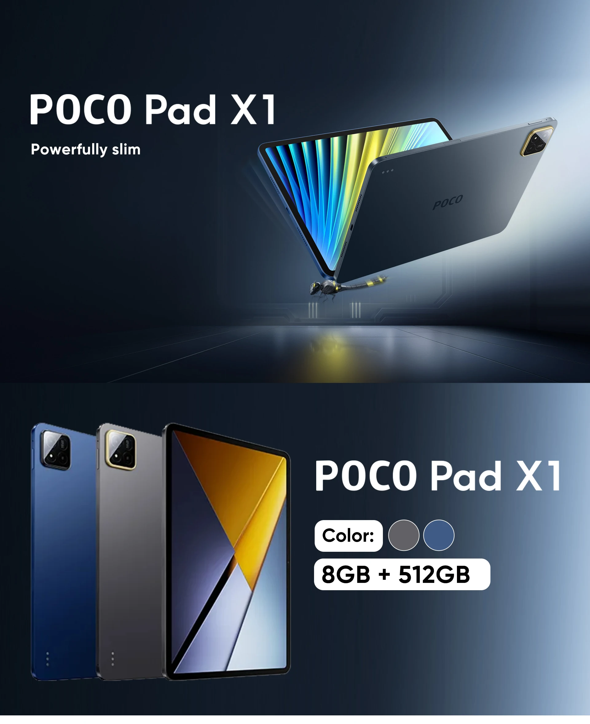 POCO Pad X1 Global Version Tablet 8GB 512GB Snapdragon 7+ Gen 3 11.2' 3:2 3.2K 144Hz Crystal-Clear Display 8850mAh (Typ) Battery 45W Turbo Charging