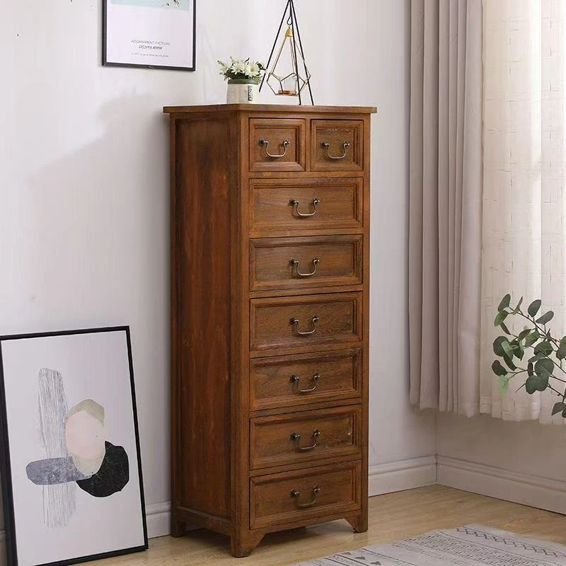 Solid wood chest storage cabinet is fully installed, living room chest against the wall