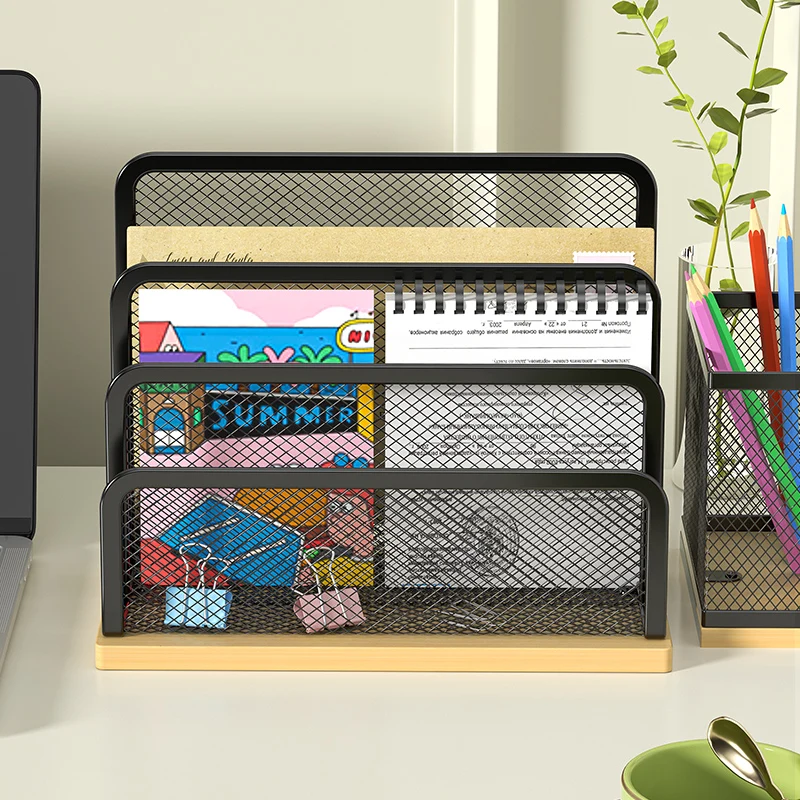 رف حروف مبطن من خشب الخيزران عالي الجودة، منظم مستندات معدني لسطح المكتب، رف تخزين للكتب/المجلد، رف فرز الورق، نهاية الكتب #5