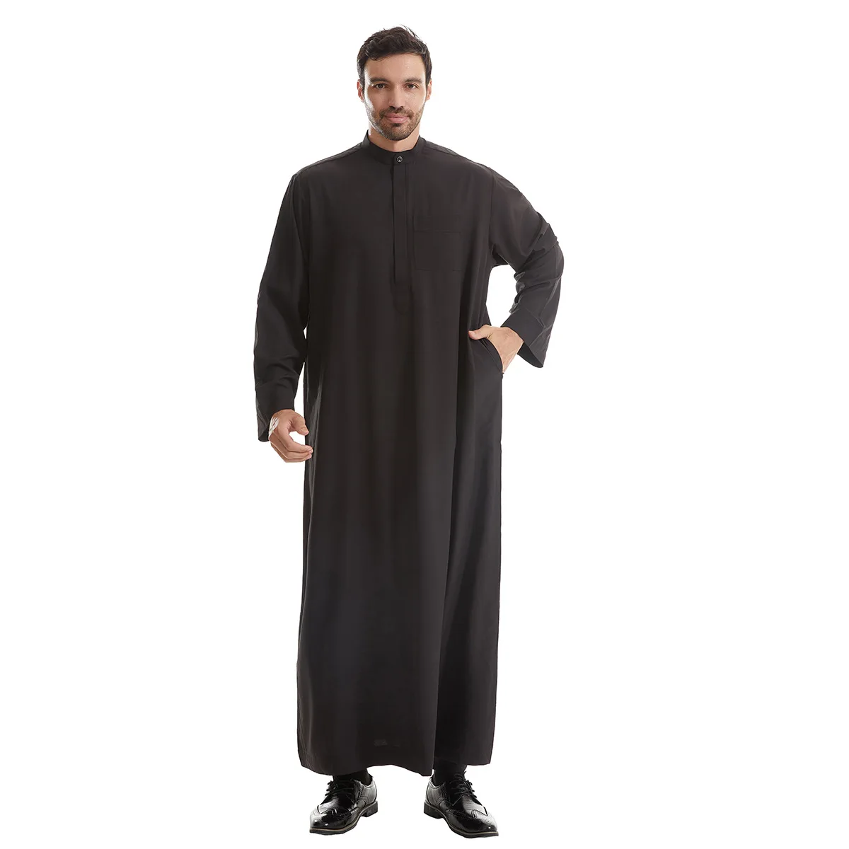 Lebaran Ramadan Muslim pria Jubba Thobe ritsleting jubah panjang pakaian Islami Saudi Kaftan Dubai gaun Arab Djellaba baju makan