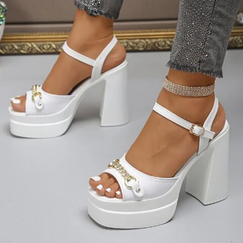 New 2026 Summer Products Square Head Hollow Thick Heel Leather High Heel Fish Mouth Women Shoes Plus Size Catwalk Sandals Trend - Image 4