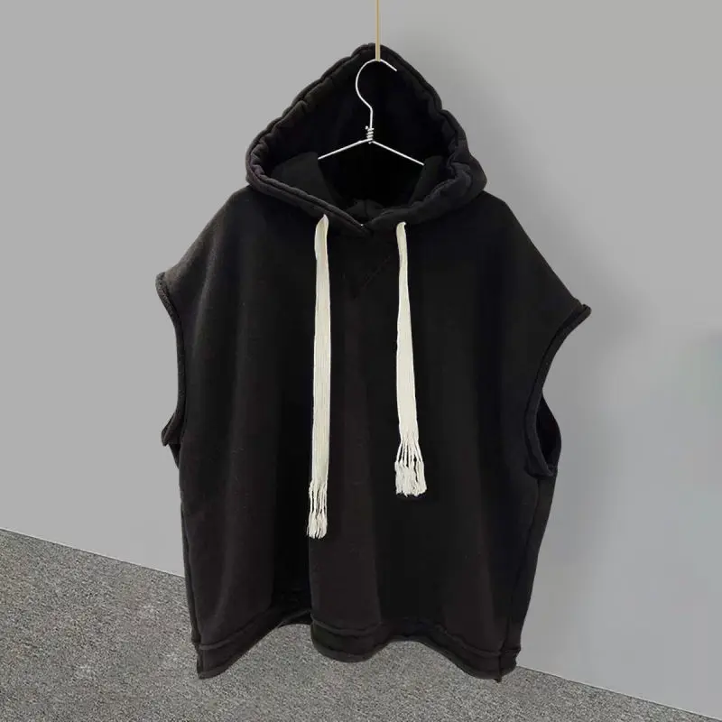 Summer New Men's Solid Color Hoodies Drawstring Pullovers Fashion Trendy Loose Sleeveless High Street Comfortable T-shirt Vests