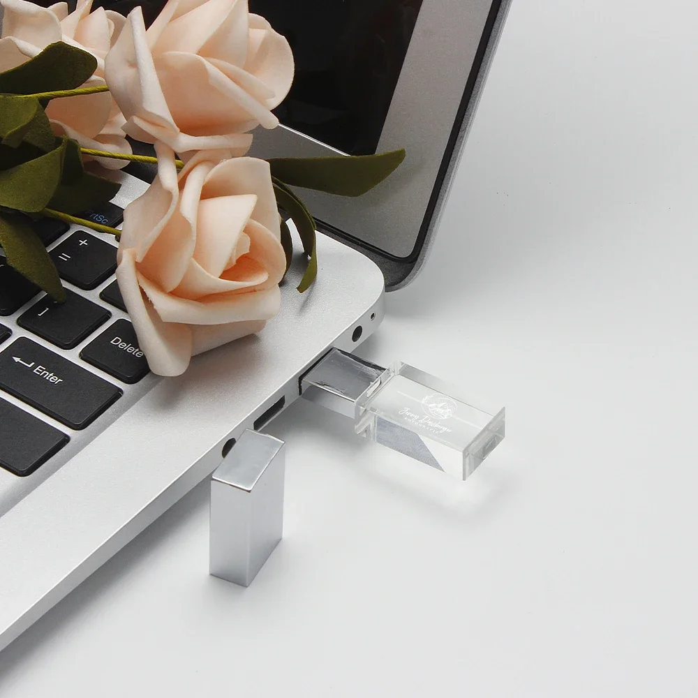 Crystal 10PCS/LOT USB 2.0 Wedding Gift Flash Drive 64GB Free Customized Logo Pen Drive 32GB Photography Studio Gift Memory Stick