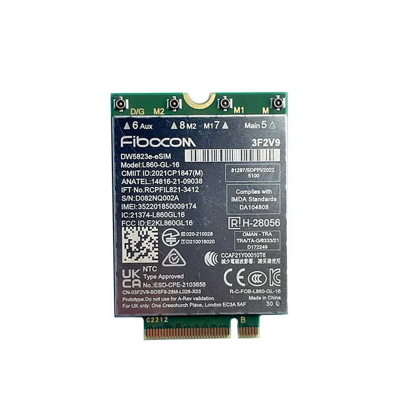 FIBOCOM-LTE Cat16 Módulo portátil, cartão WWAN, L860-GL-16, DW5823e-eSIM, Dell Latitude 3440 3540 5340 5540 7340 Precisão 3580 3581