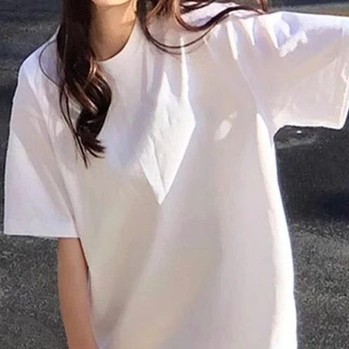 Women Heavyweight Pure Cotton T-shirt Short Sleeved Loose Casual Korean Version Versatile Pure White Summer Top Ins