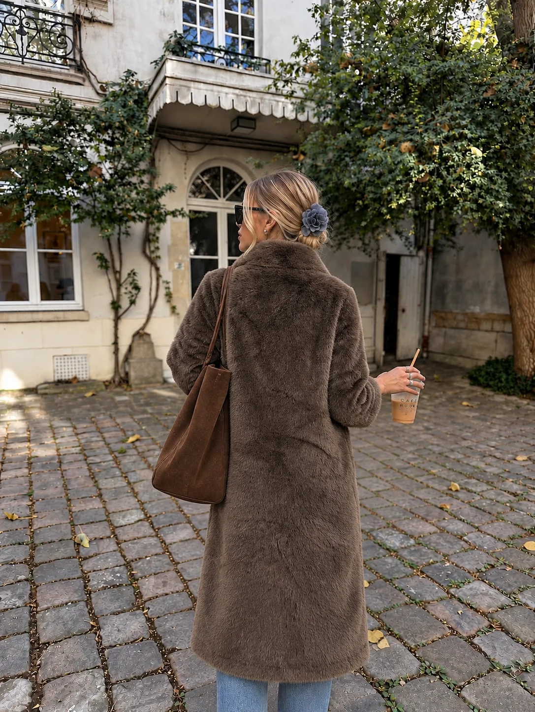 Luxury Chic Faux Fur Coat Women Long Stand Collar Plush Furry Jacket Long Sleeve Warm Winter Longline Overcoat Elegant Outerwear