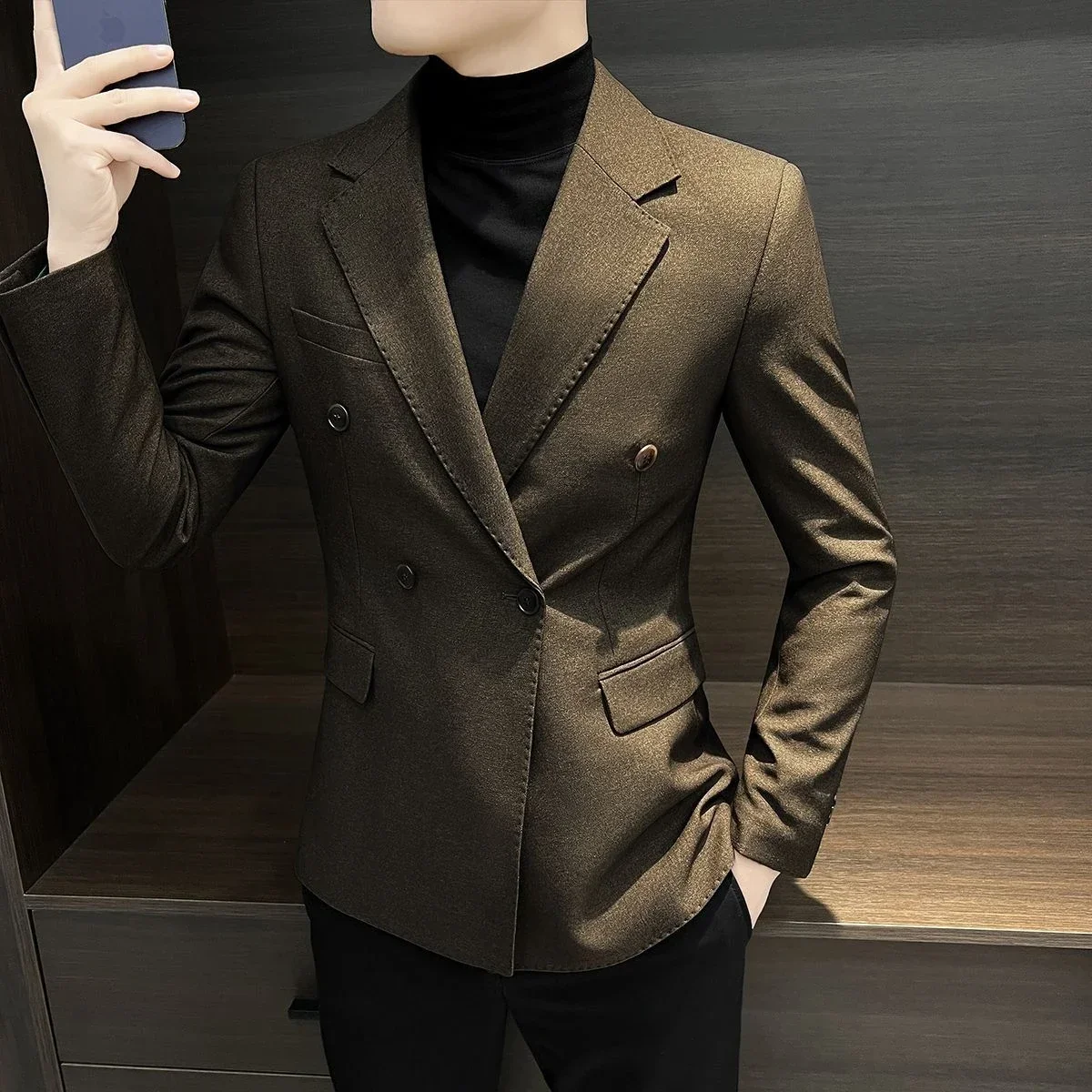 Man Dress Suits and Blazers Casual Double Breasted Business Jacket for Men High Quality Fashionable Vintage Elegant New In Coats