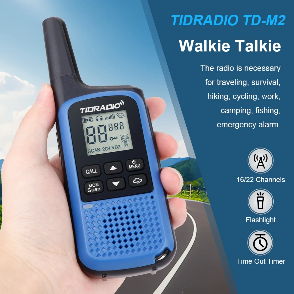 TIDRADIO 2 uds TD-M2 PMR/FRS Mini Walkie Talkie de largo alcance UHF Radio bidireccional NOAA Weather Walkie-Talkie Tyep-C carga Camping