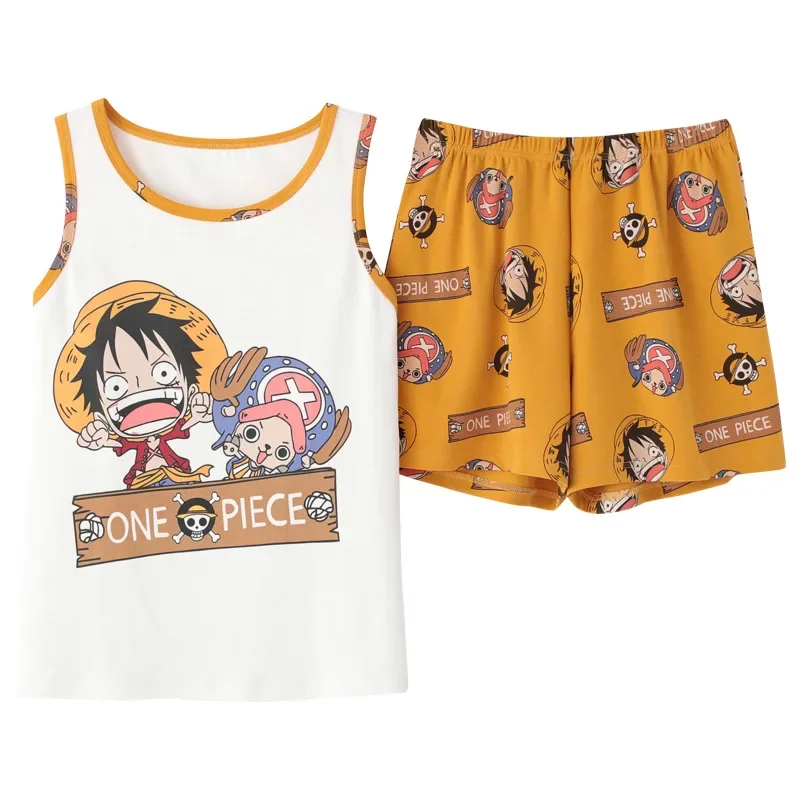 Mens Pajamas Summer Sleeveless Vest 2 Pack Nightwear For Young Boy INS Cartoon Man Pajamas Woman Anime Homewear