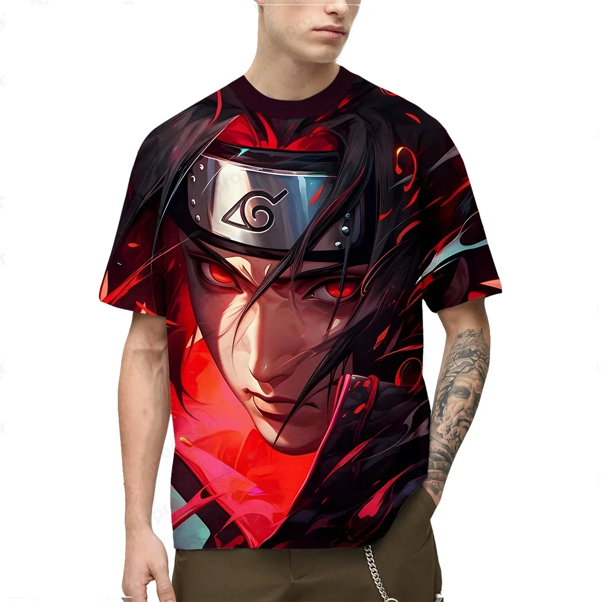 

MINISO Boys Girls T-shirts Sasuke Men's T-shirts 3D Print Anime Short Sleeve Oversized Men's T-shirts Akatsuki Men's Clothing